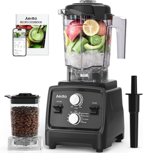 Aeitto Professional Blender - 1800W Motor, 68Oz Capacity, 2-in-1 Blender & Grinder, BPA-Free - Black