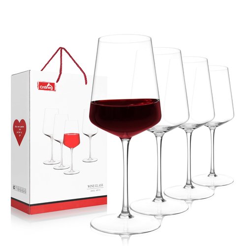 CnSneg Red Wine Glasses Set of 4, Hand Blown Stemmed Wine Glass 18oz, Premium Crystal White Wine Glasses for Christmas, Birthday, Wedding Gift