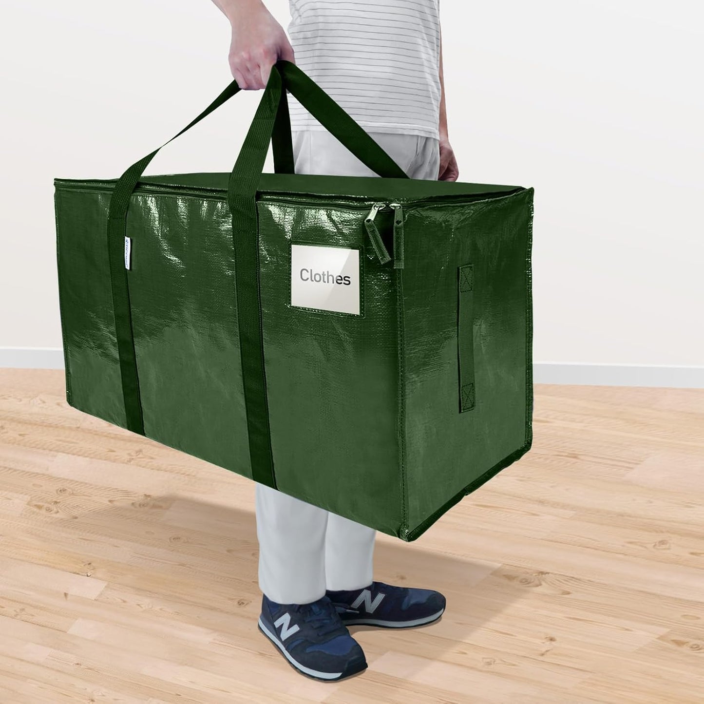 TICONN Extra Large Heavy Duty Moving Bags - Durable Storage with Zippers & Handles | 8 Pack, Olive