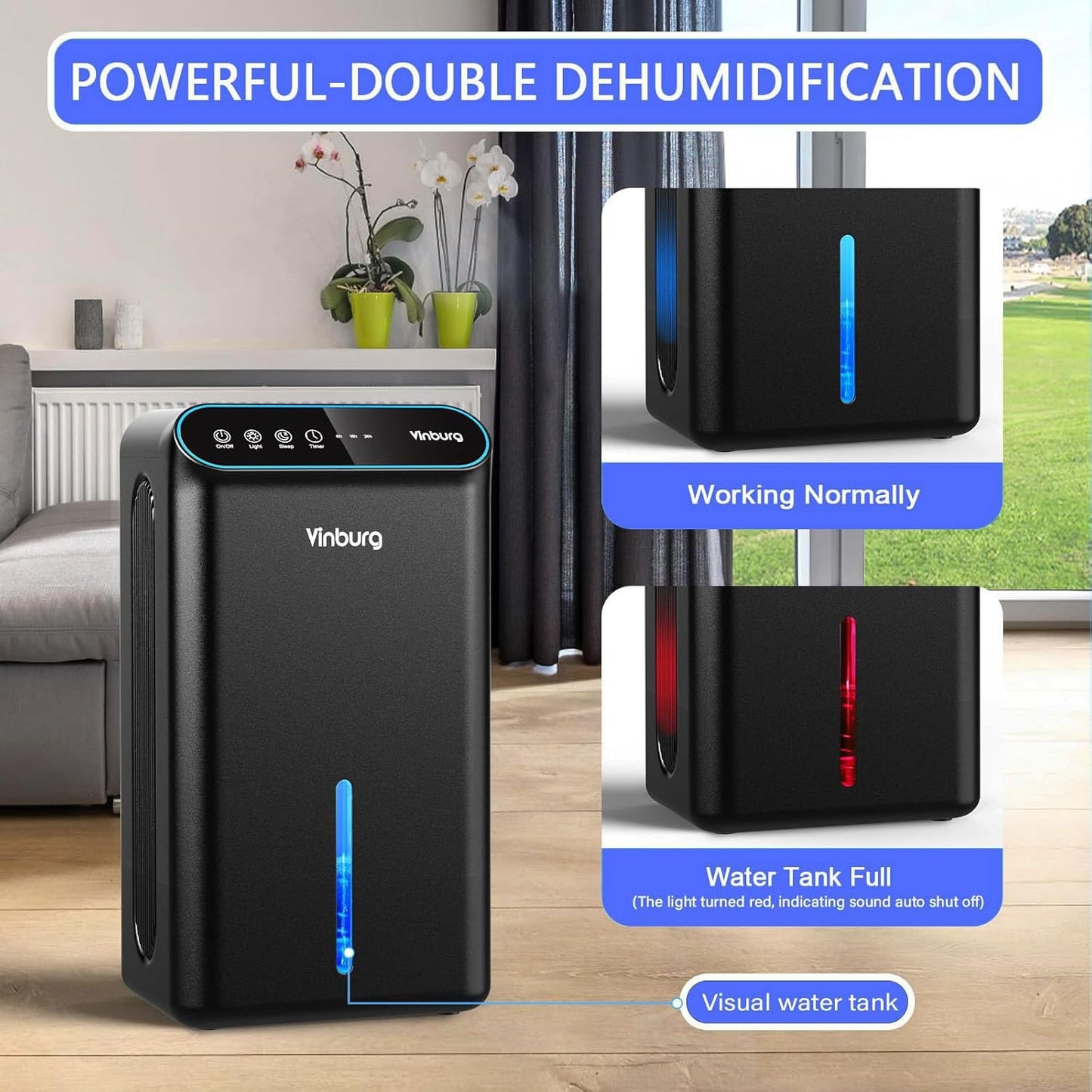 Skiennix Dehumidifier - Quiet 85 OZ Unit for Basements & Bedrooms | Auto Shut-Off & Sleep Mode, Dark Black