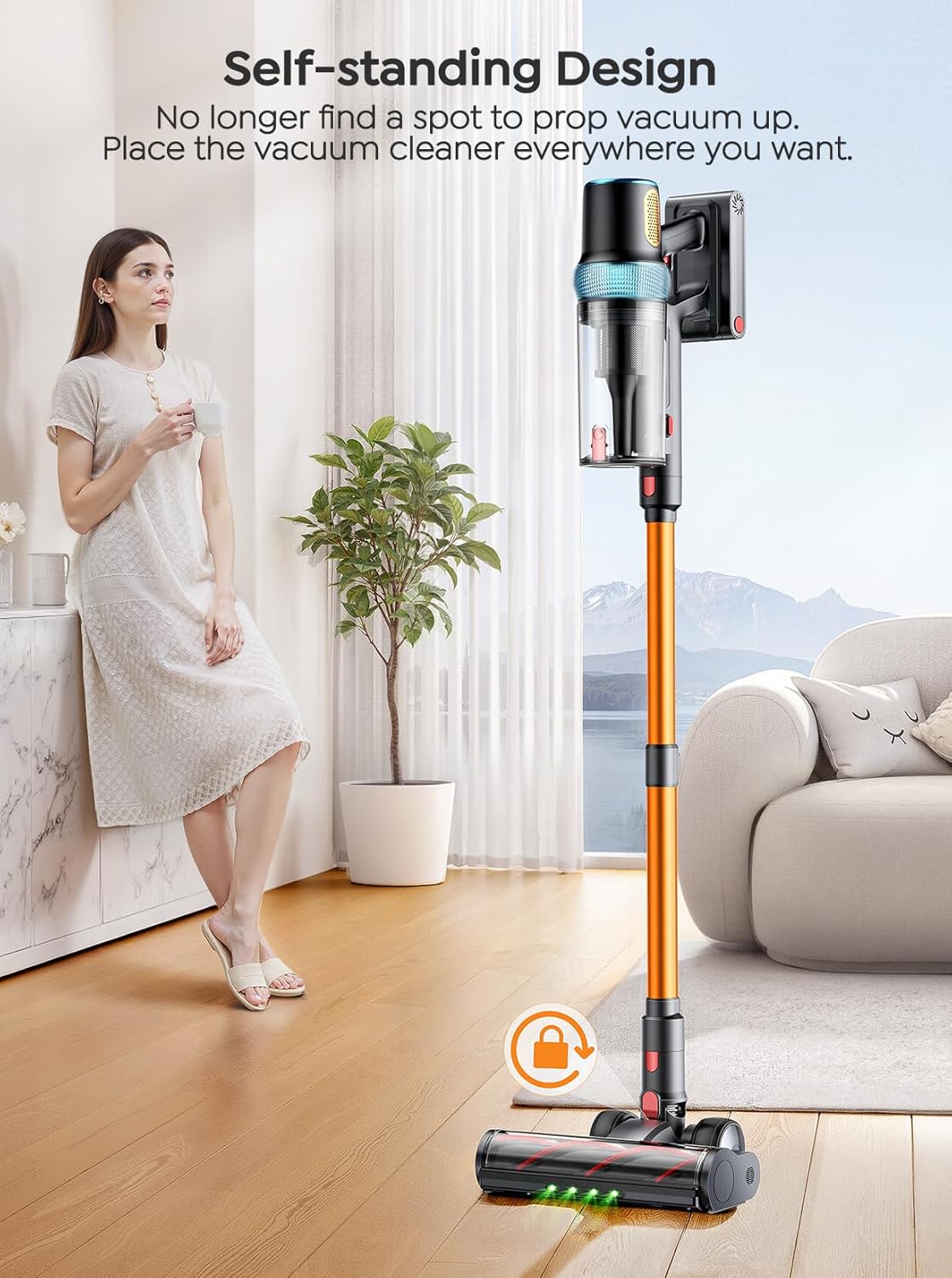 Skiennix Cordless Vacuum Cleaner - 650W, 55KPA Suction Power, 70 Mins Runtime, LED Touch Screen, Wall Charging Station