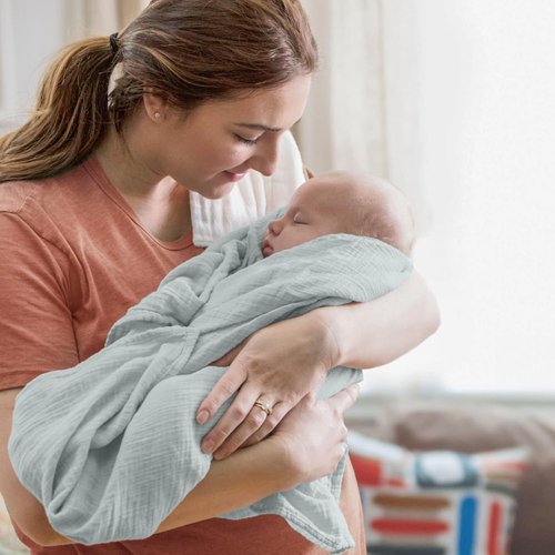 Bearmoss Muslin Swaddle Blankets - Soft & Breathable Baby Blankets | 3 Pack, 40 x 38 Inches, Cloud Design