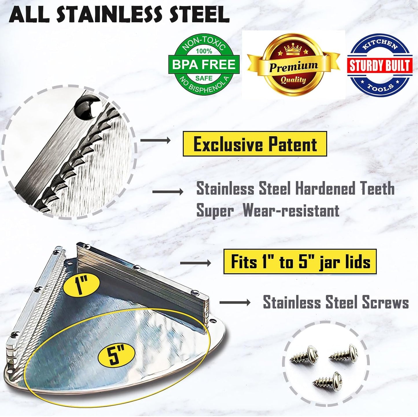 Skiennix Upgraded Stainless Steel Jar Opener - Perfect for Seniors & Weak Hands | One-Handed Design