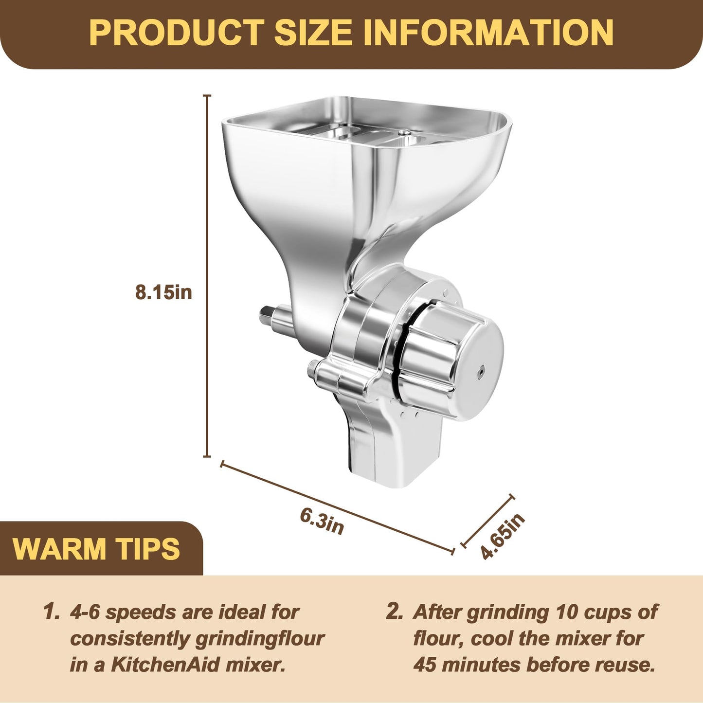 Premium All-Metal Grain Mill Attachment for KitchenAid Stand Mixers, 12-Level Adjustable Flour Mill Grinder for Wheat, Oats, Corn, Rice, Non-Oily Dry Grains - Includes Cleaning Brush
