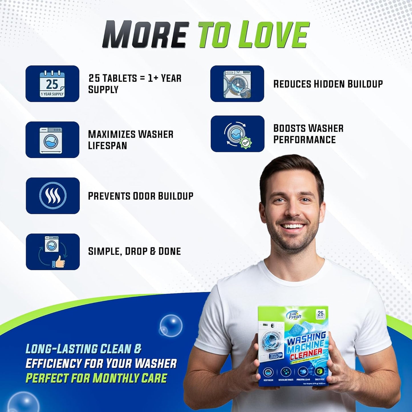 Skiennix Washing Machine Cleaner Tablets - 25 Pack for Deep Cleaning & Pet Hair Removal | Compatible with All Washer Types