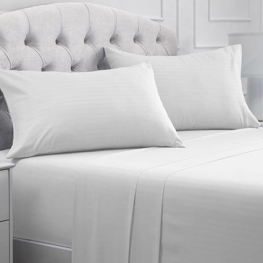 Mellanni Queen Sheets Set - 4 PC Hotel Luxury Bedding | Extra Soft, Cooling, Wrinkle-Resistant (Striped White)