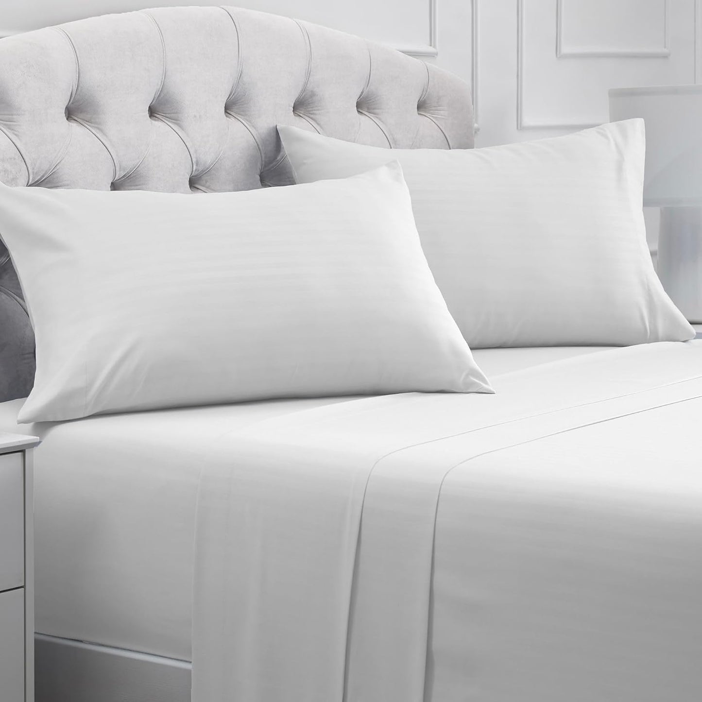 Mellanni Full Sheets Set - 4 PC Hotel Luxury Bedding | Extra Soft, Cooling, Wrinkle-Resistant (Full, Striped White)