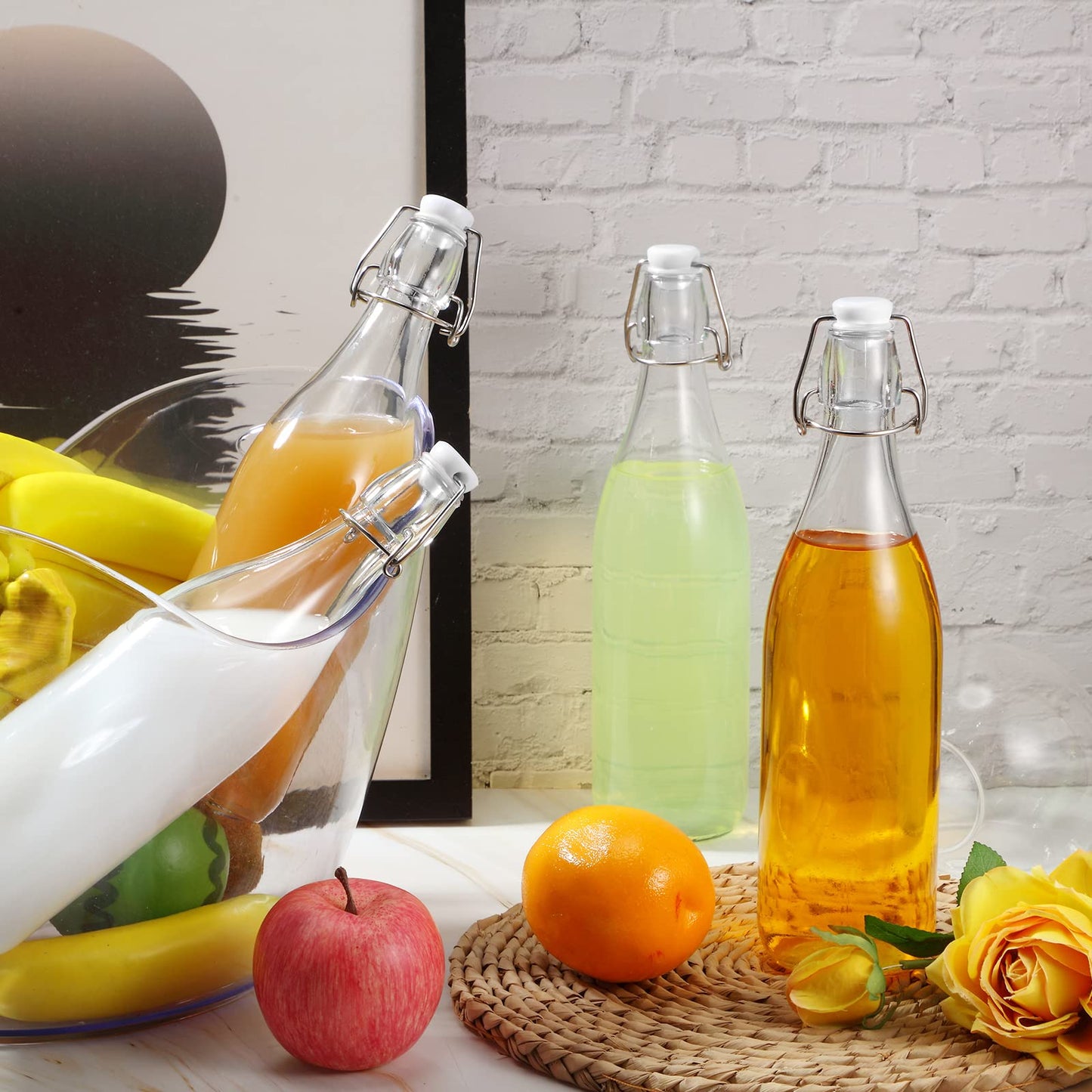 Aoriher 12 Pcs 25 oz Swing Top Glass Bottles 750 ml Glass Bottles with White Caps for Home Brewing Kombucha Homemade Juices Beer Water Oil Vinegar Soda Syrup Kefir Beverages