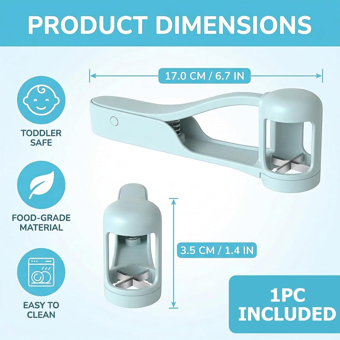 Skiennix Grape Cutter - Stainless Steel Fruit Slicer for Toddlers | Baby Blue Color
