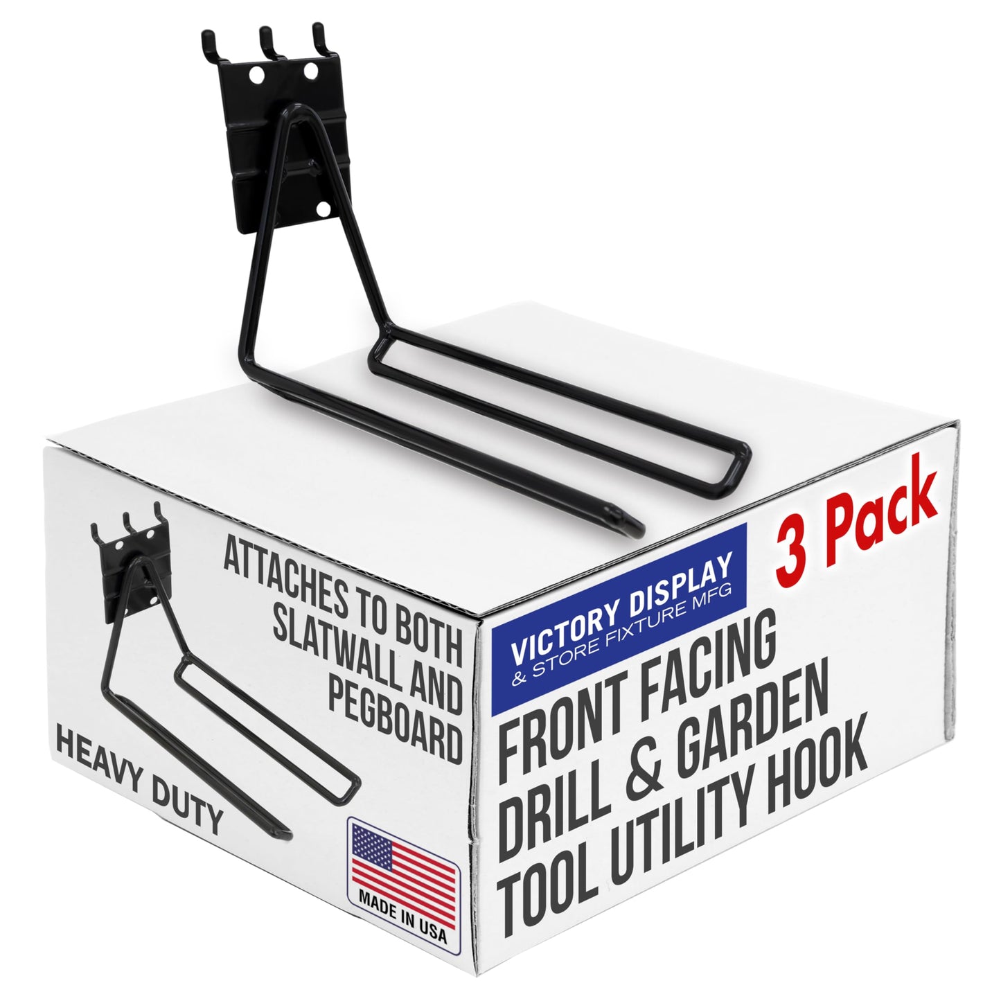 Victory Display Heavy Duty Garage Hooks | for Tools, Ladders, Garden Equipment | Fits Pegboard & Slatwall | Storage Hook for Hanging | Shed Wall Organizer for Tool Rack, Garage Wall Hangers | 3-Pack