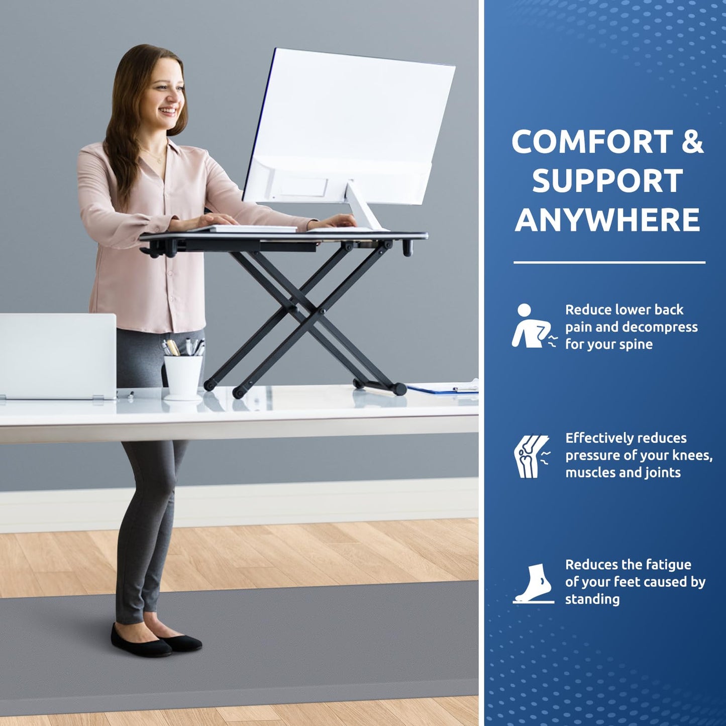 KitchenClouds Kitchen Mat Cushioned Anti Fatigue Rug 24"x70" Water Resistant, Non Slip, Standing and Comfort Desk/Floor Mats for House Sink Office (Grey,0.8inch)