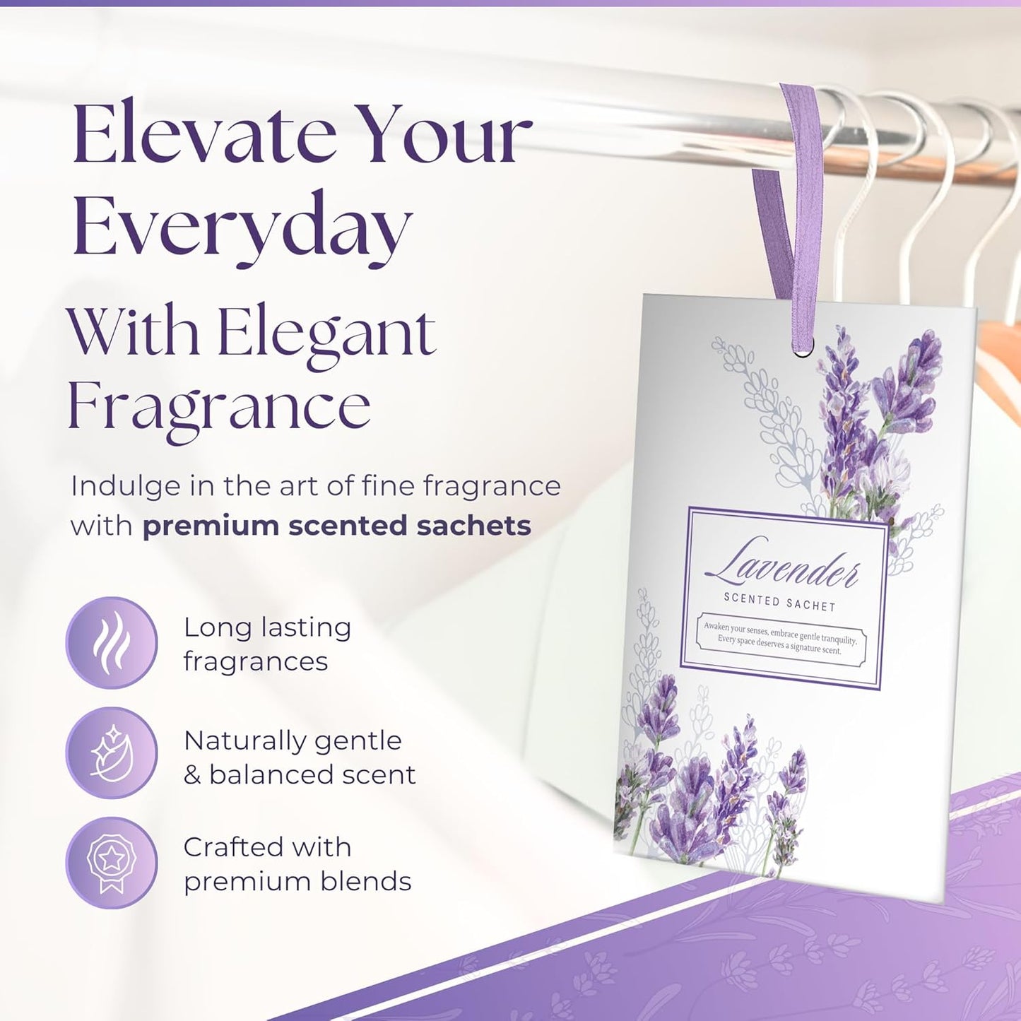 Skiennix Lavender Scented Sachets - 15 Pack Drawer & Closet Fresheners for a Refreshing Aroma