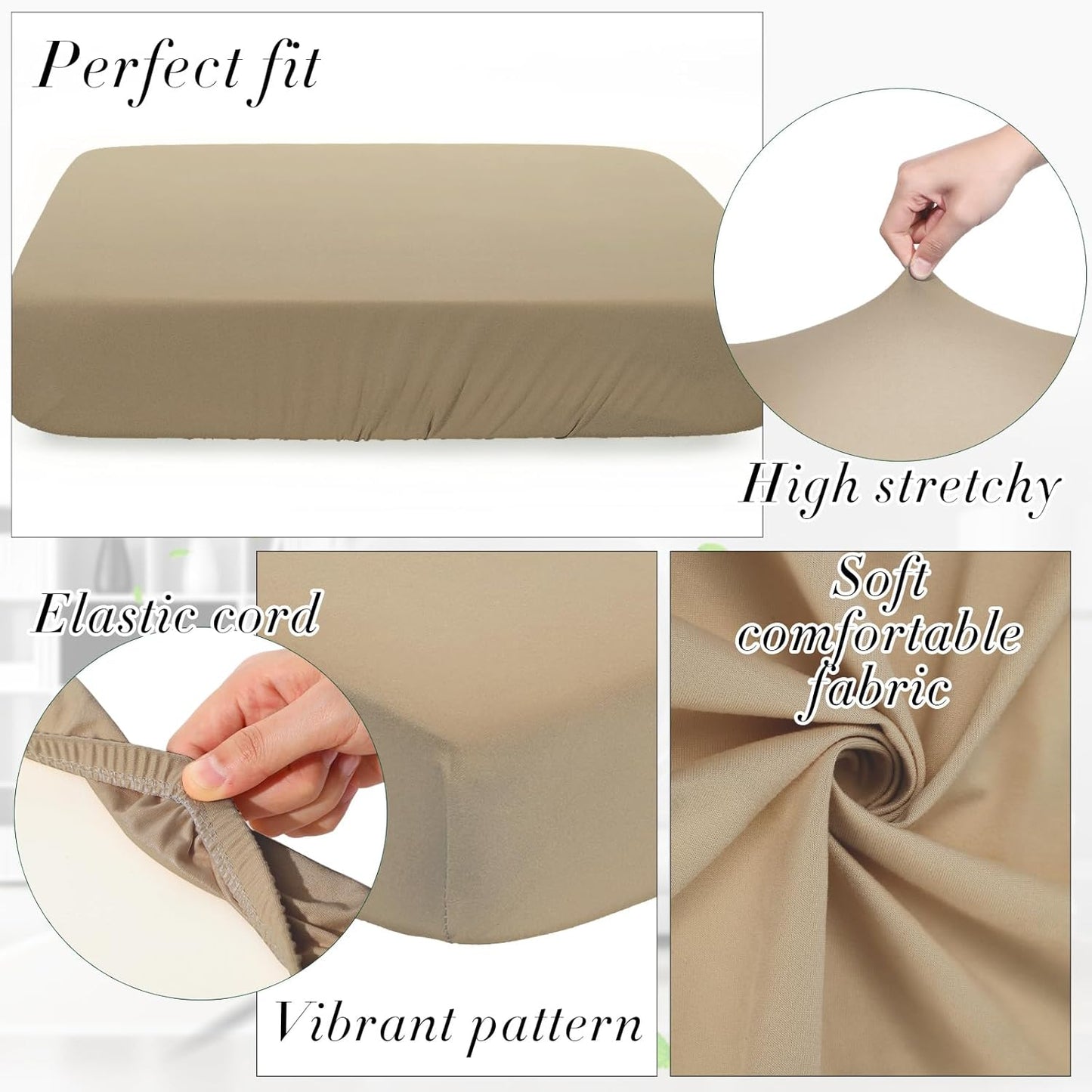 Newwiee Stretch Patio Cushion Covers - Set of 4 Washable Furniture Protectors for Pets | Sand Color