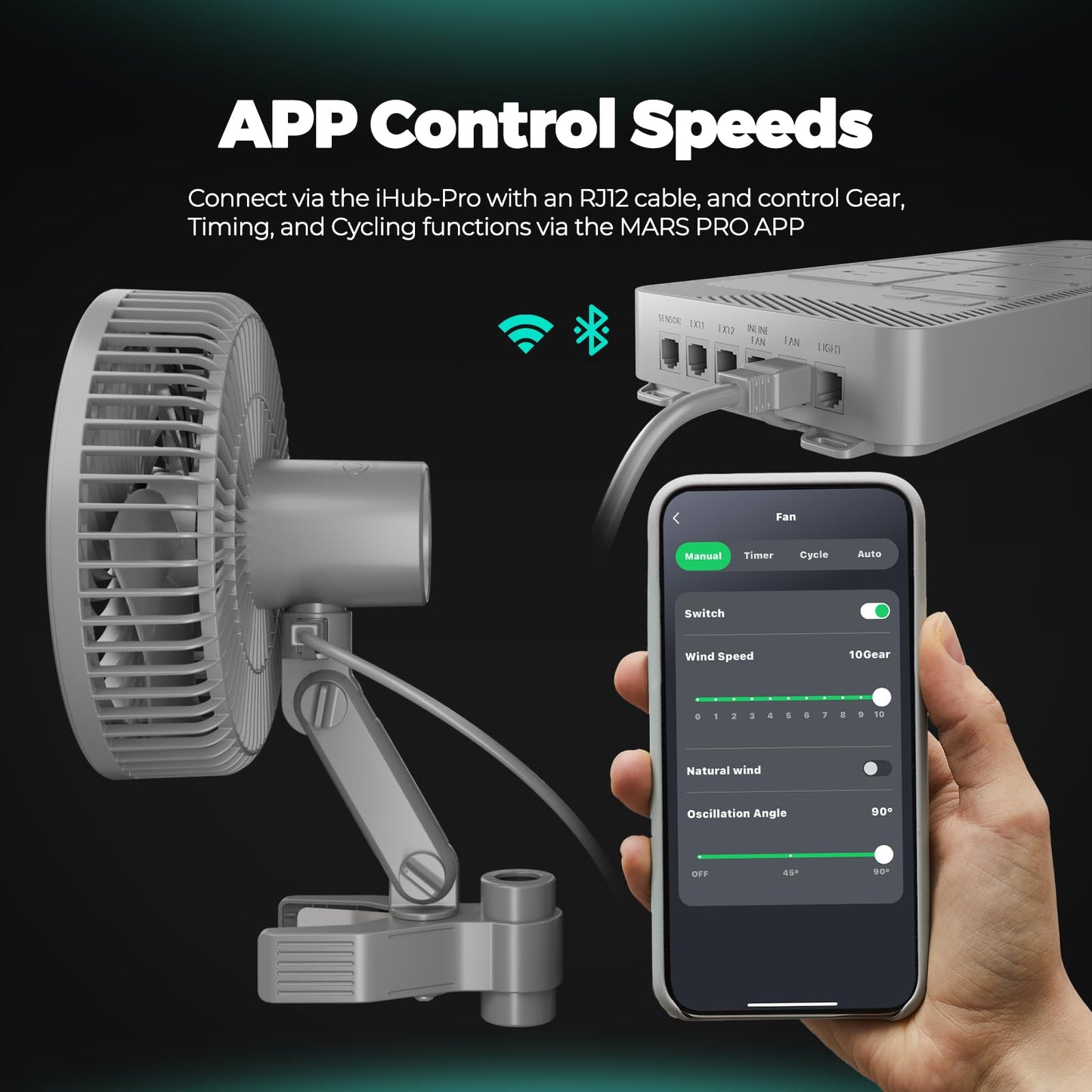 MARS HYDRO Updated 2-Pack M6 Grow Tent Fan, A powerful Oscillating Clip Fan with Low Noise for Hydroponic Plants and Ventilation Circulation with convenient APP/WiFi Control.