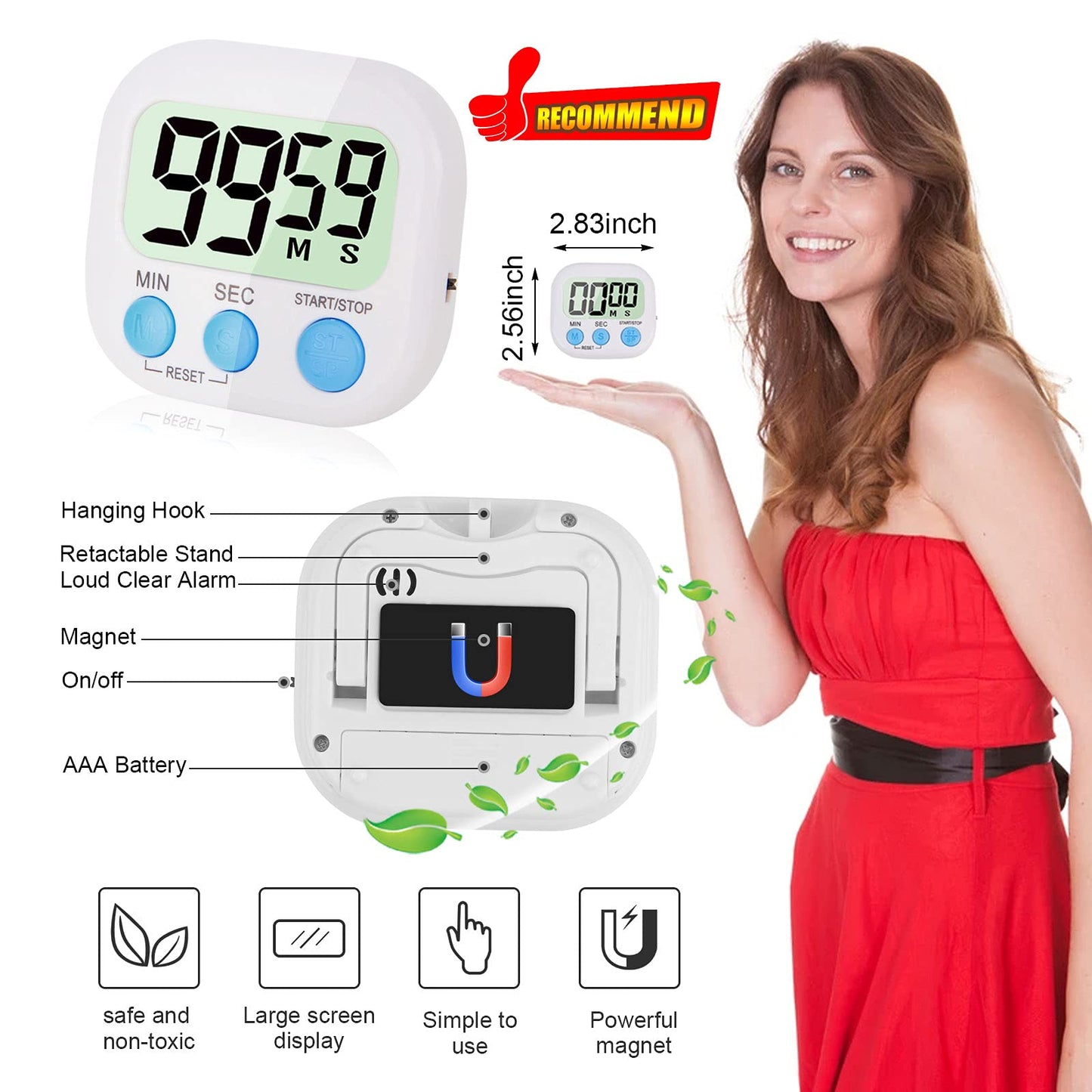 4-Piece Multi-Function Electronic Timer, Learning Management, Suitable for Kitchen, Study, Work, Exercise Training, Outdoor Activities(not Including Battery).