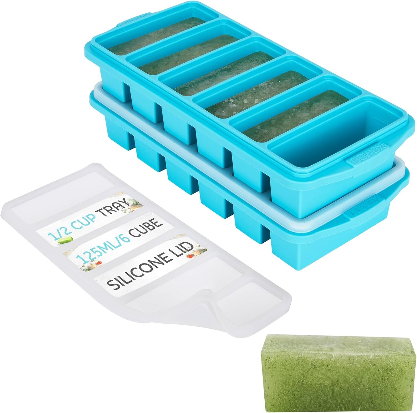 Skiennix 1/2 Cup Silicone Freezer Tray - 2-Pack Meal Prep Molds with Lid | Oven & Dishwasher Safe