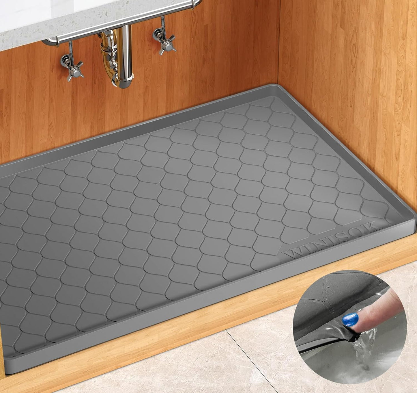 Winisok Silicone Under Sink Mat - Waterproof Kitchen Organizer | 34" x 22" Shelf Liner & Cabinet Protector