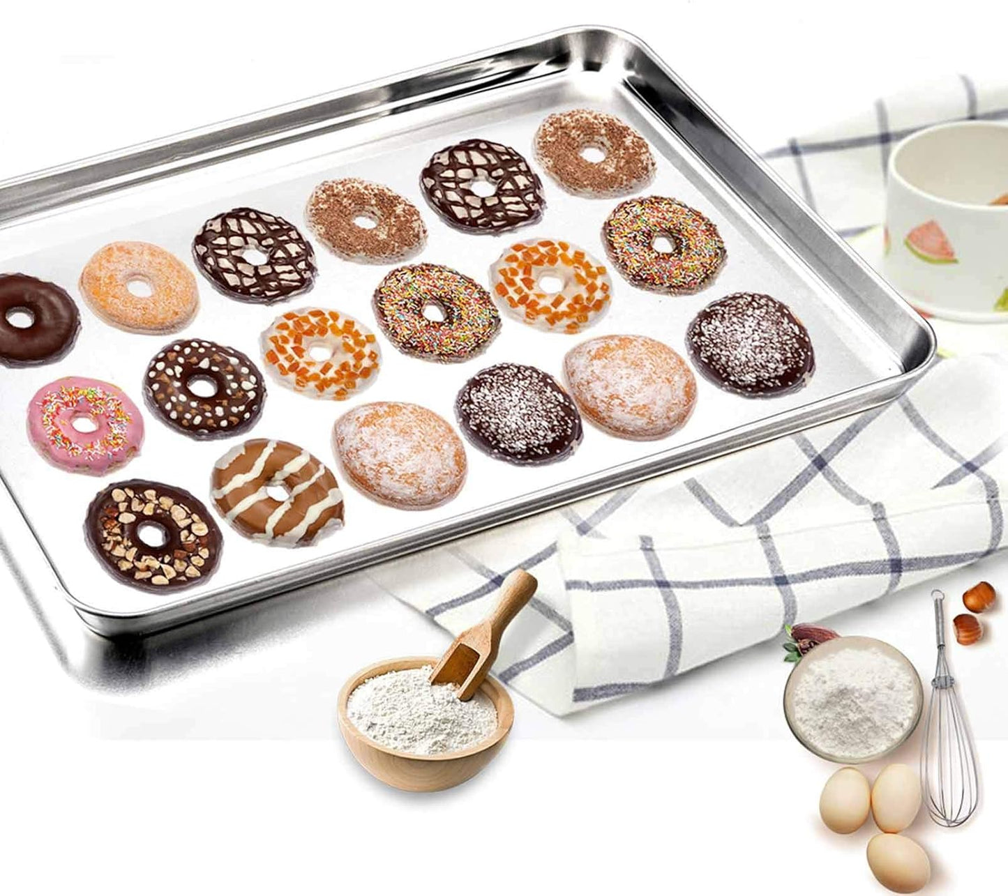 TeamFar Stainless Steel Baking Sheet Set - Non-Toxic, Rust-Free, Easy Clean | 4-Piece Set (16/12.5/10/9.3 Inch)