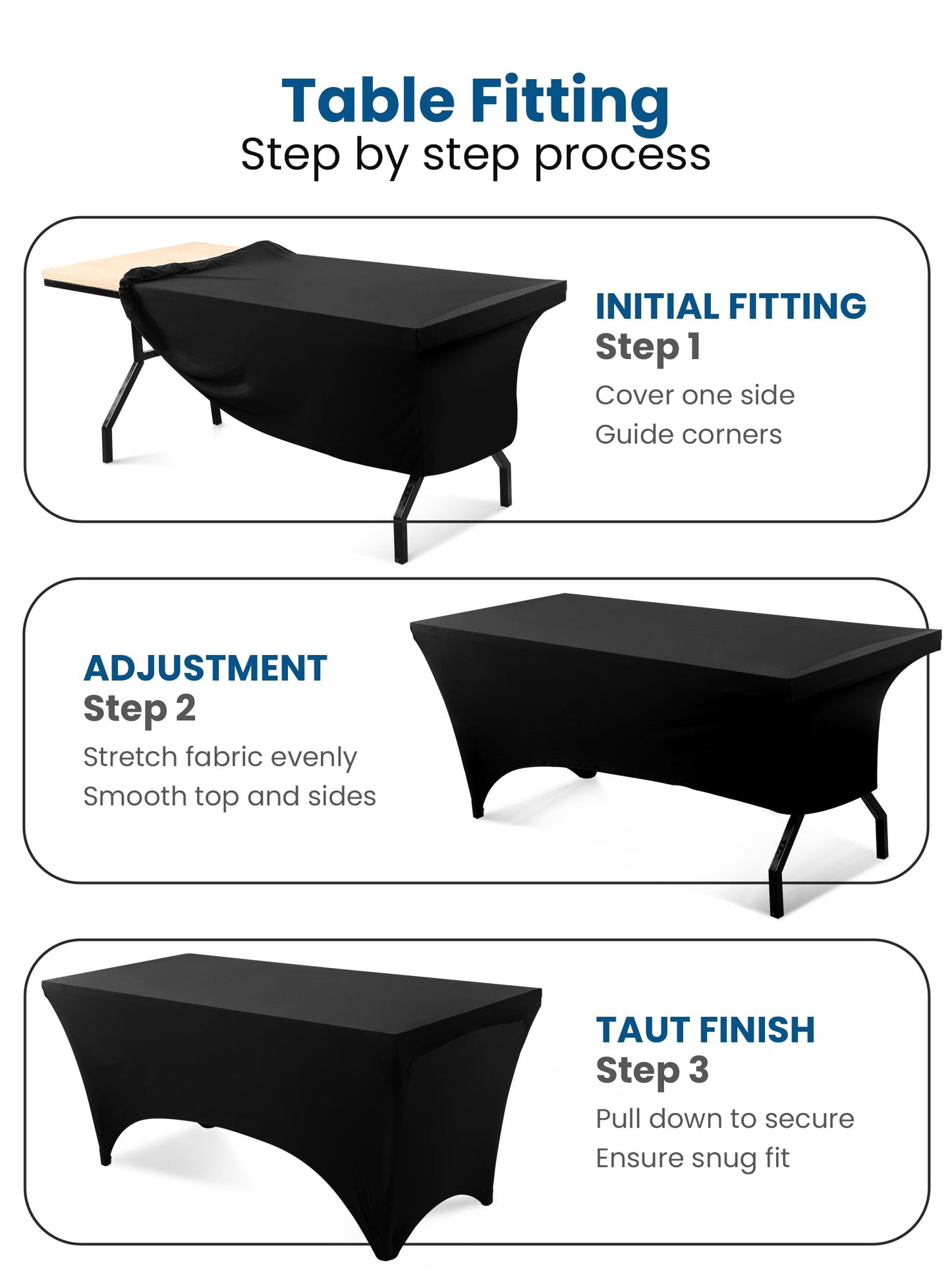 Utopia Kitchen Spandex Tablecloth 2 Pack [8FT, Black] Tight, Fitted, Washable and Wrinkle Resistant Stretch Table Cloth Rectangle Cover for Trade Show, Weddings & Parties [96Lx30Wx30H Inch]