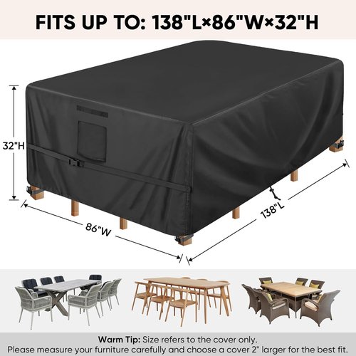BALEINE Outdoor Furniture Covers - Heavy Duty Waterproof Oxford Table & Chair Cover | Black, 138"L x 86"W x 32"H
