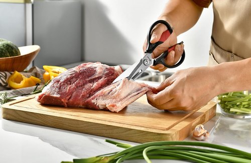 Heavy Duty Kitchen Scissors by [Brand Name] - Versatile Shears for Meat, Vegetables & More - 9.25 Inch Black & Red