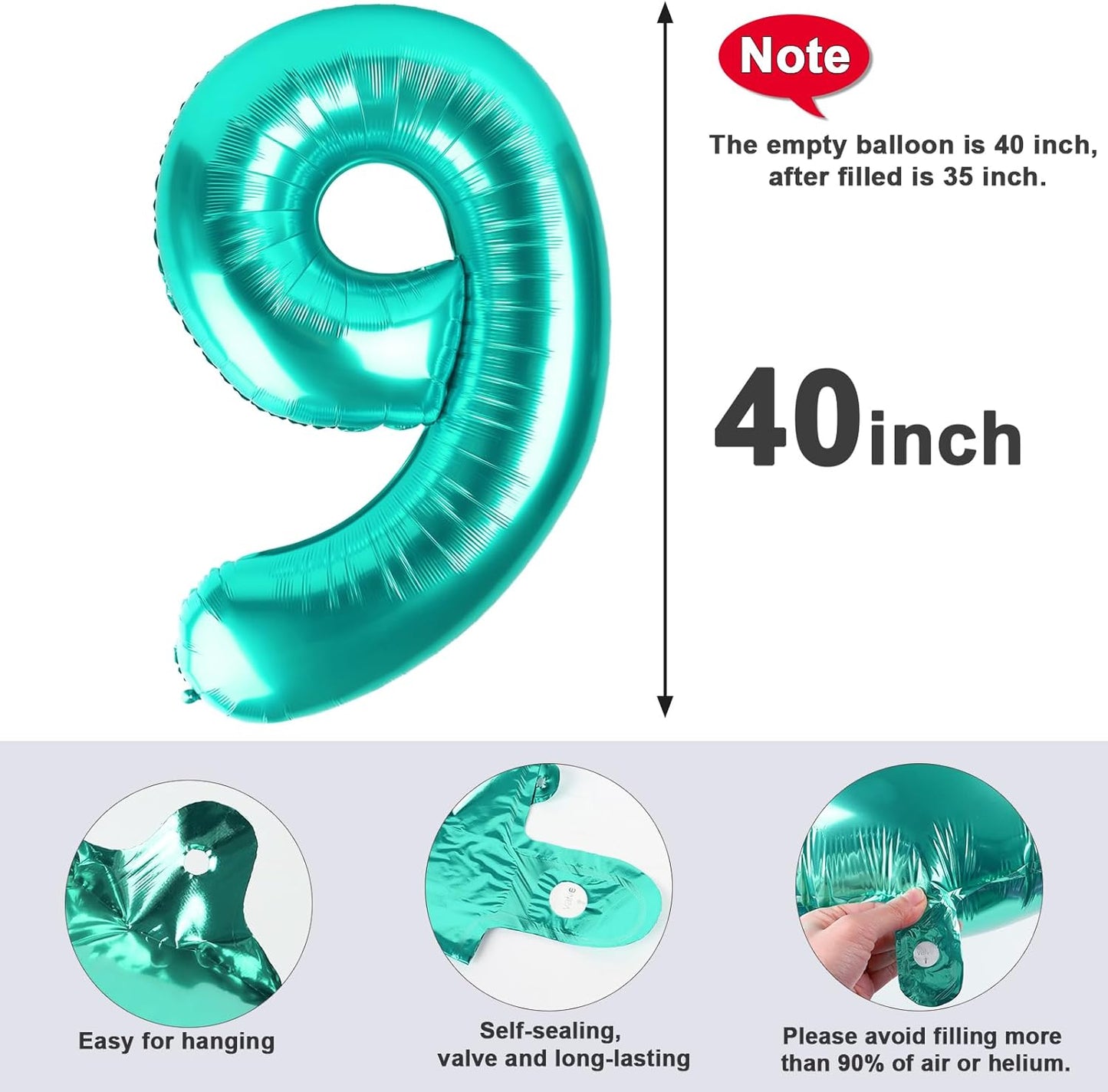 Blue-Green Number 9 Balloon by [Brand Name] - 40 Inch Decorative Balloon for Birthdays, Weddings & Graduations