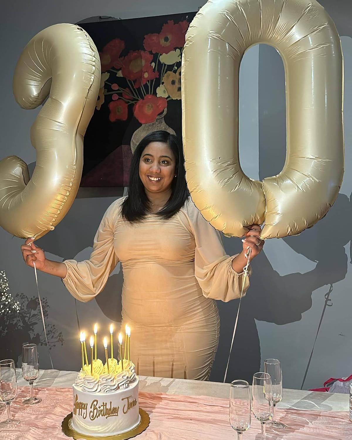 Number 4 Foil Balloon - 40 Inch Cream Giant Balloon for 4th Birthday Party Decorations