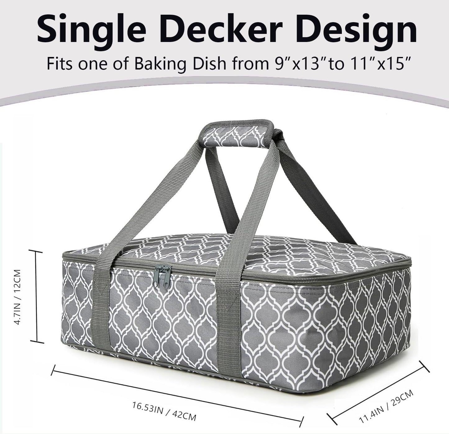 Skiennix Insulated Casserole Carrier Bag - Portable Food Transport Tote for 9x13" Dishes | Silver Gray
