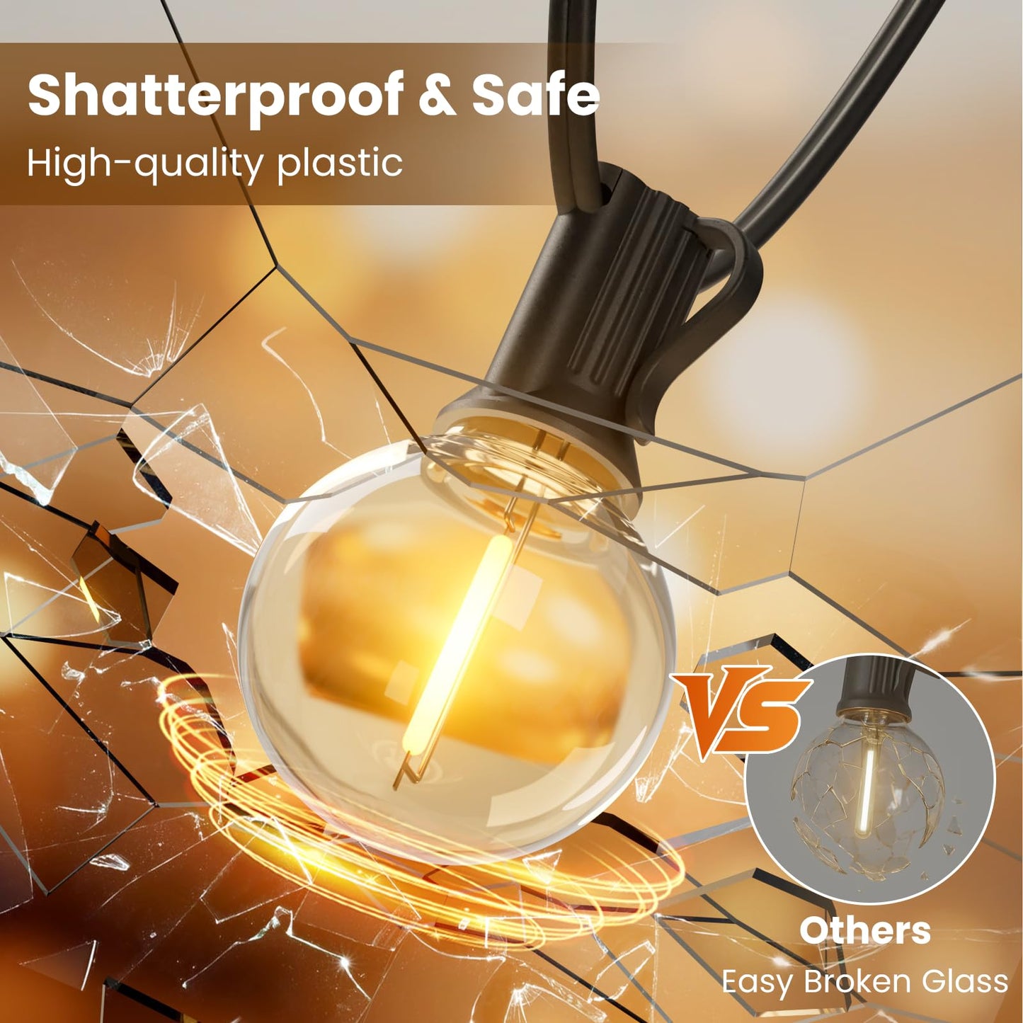 RTTY 150 FT Outdoor String Lights Patio Light for Outside, Waterproof G40 Shatterproof LED Bulbs, Dimmable Hanging Connectable Globe Lighting for Bistro, Backyard, Porch, Balcony, Cafe, Warm White