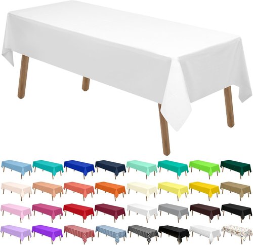 **PARTY ULYJA White Plastic Tablecloths - 2 Pack Disposable Covers for Bridal Showers & Events | 54 x 108 Inch**
