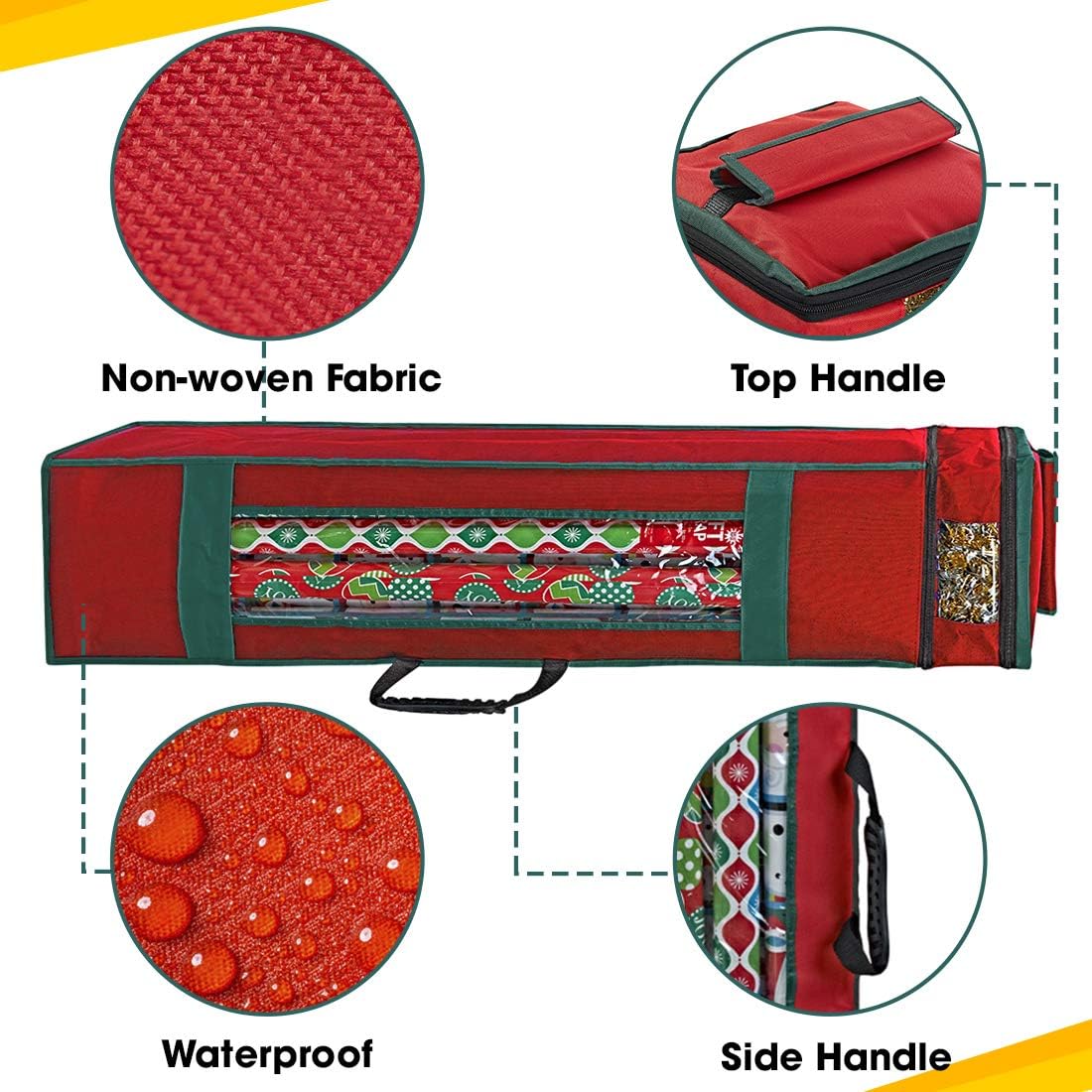 ProPik Wrapping Paper Storage Bag - Heavy Duty with Clear Window & Pocket | Fits 40-Inch Rolls (Red, 47 x 10 x 10 Inch)