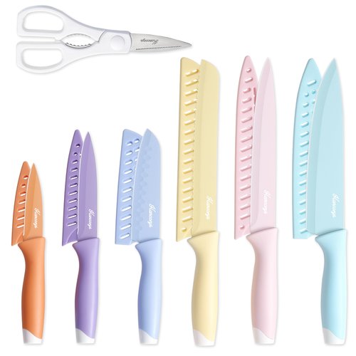 Hancorys Knife Set, 13 PCS Kitchen Knives Set with Nonstick Ceramic Anti-Rust Coating, Stainless Steel Chef Knife Sets with 6 Blade Guards, Dishwasher Safe, House Warming Gifts New Home