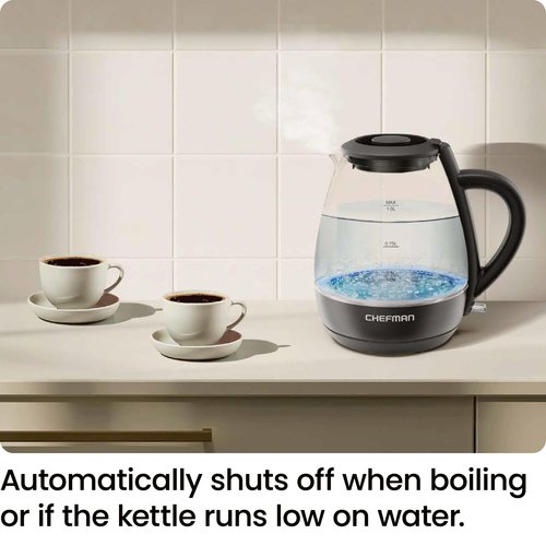 Chefman Electric Kettle with Tea Infuser, Compact 1L (4 Cups), 1500W, Removable Lid for Easy Cleaning, Boil-Dry Protection, Stainless Steel Filter, BPA Free, Auto Shut Off, Small Electric Tea Kettle