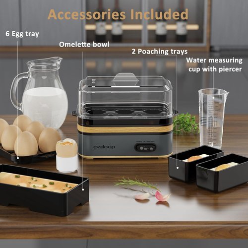Evoloop Electric Egg Cooker - Rapid 6-Egg Capacity for Soft, Medium, Hard Boiled & Omelets | BPA Free