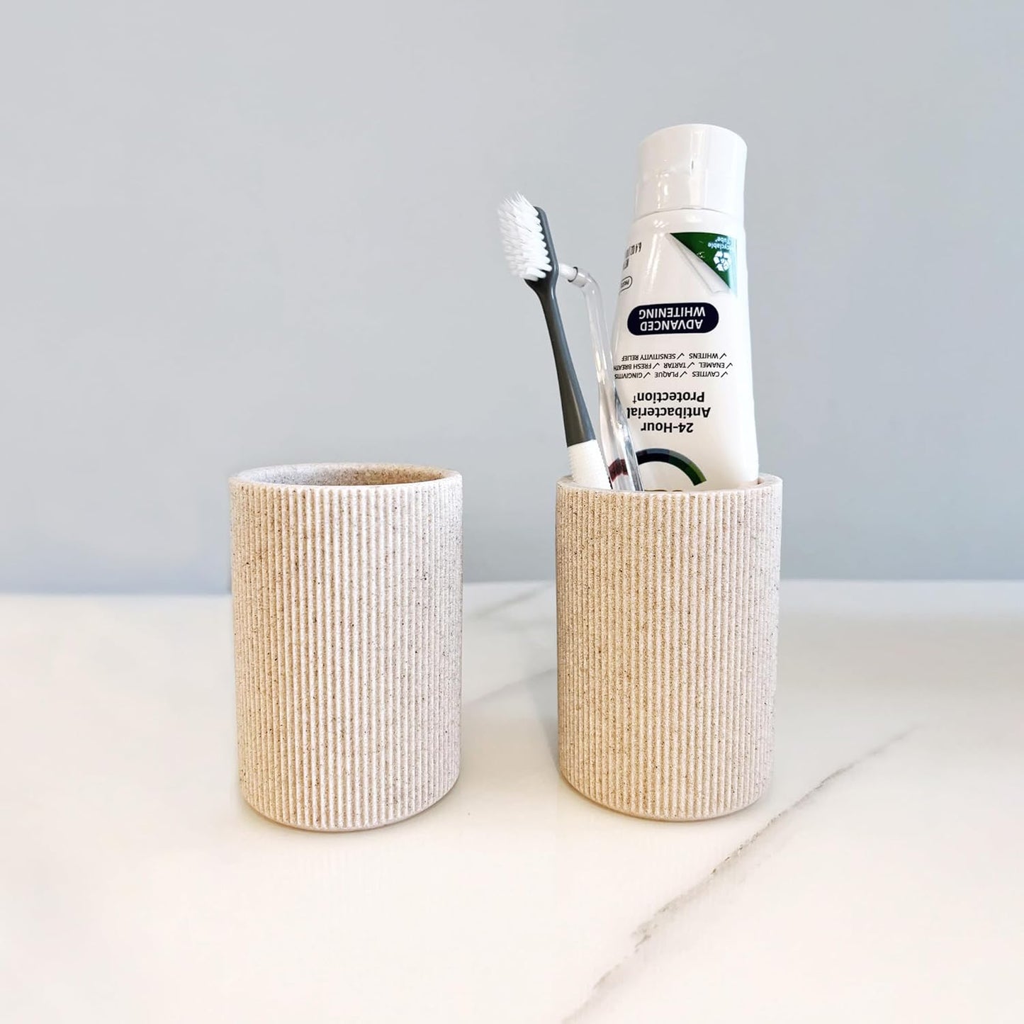 Skiennix Toothbrush Holder - Modern Boho Farmhouse Style, Small Sand Beige, Multi-Purpose Organizer