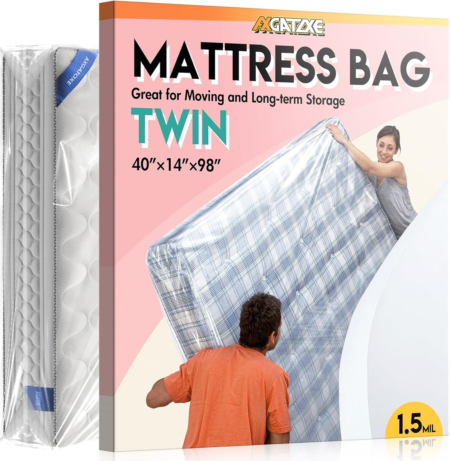 Plastic Mattress Bag - Waterproof Mattress Cover for Moving Supplies | Twin Size (1.5MIL)