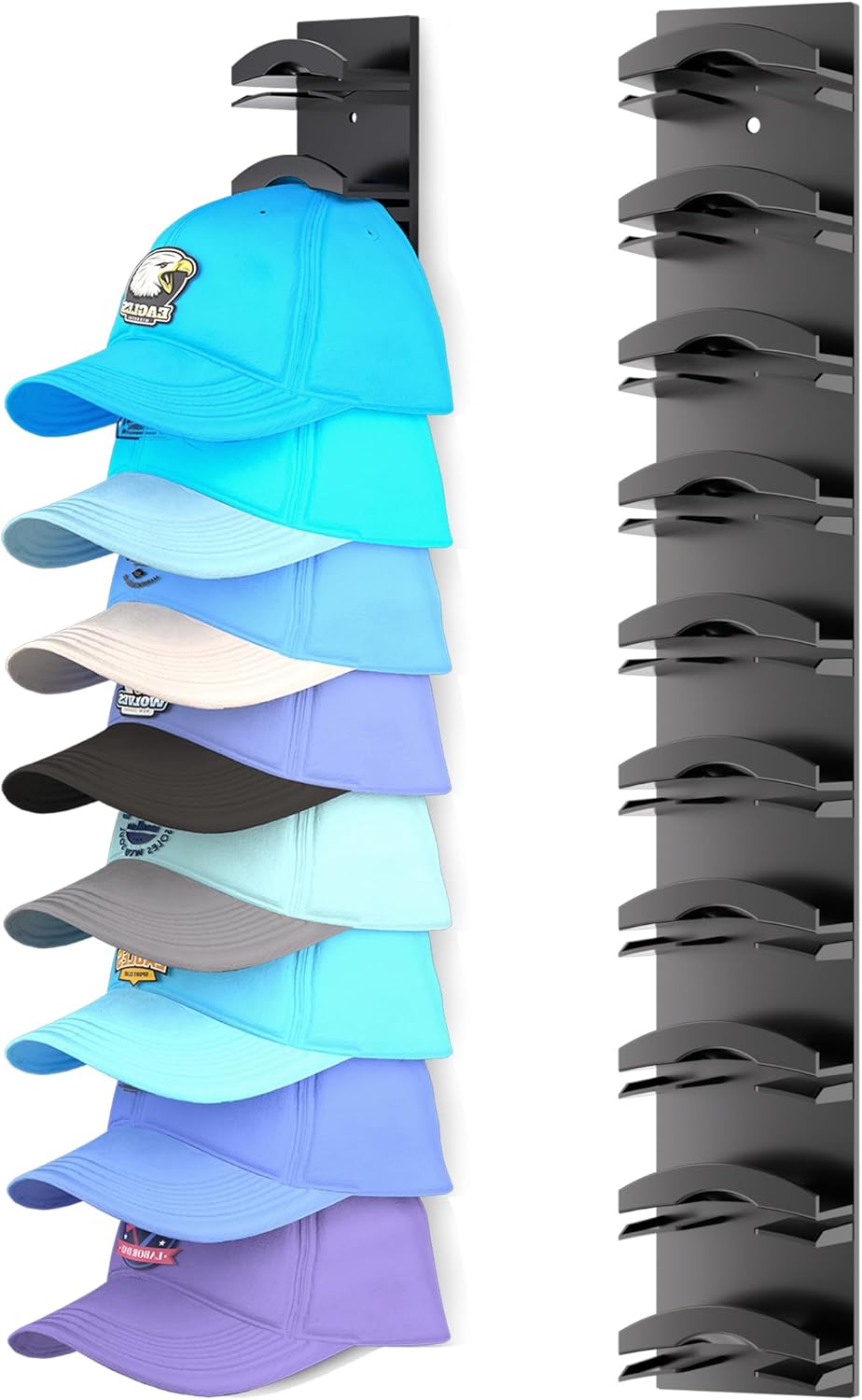 Skiennix Hat Organizer - Wall-Mounted Cap Rack with Strong Adhesive | Holds Up to 10 Hats, Black