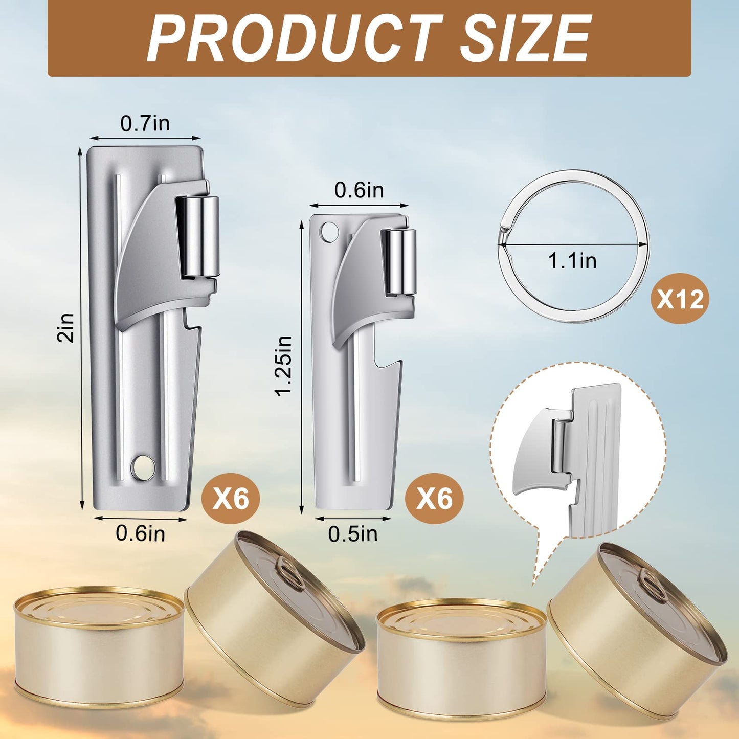 P-38 and P-51 Military Style Can Openers with Key Rings Stainless Steel Camping Can Opener Portable for Kitchen Travel Camping Survival(12 Set)