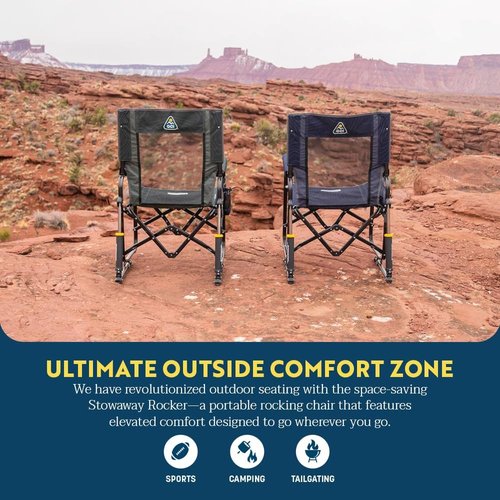 GCI Outdoor Stowaway Rocker - Comfortable Folding Chair in Varsity Black/Gray