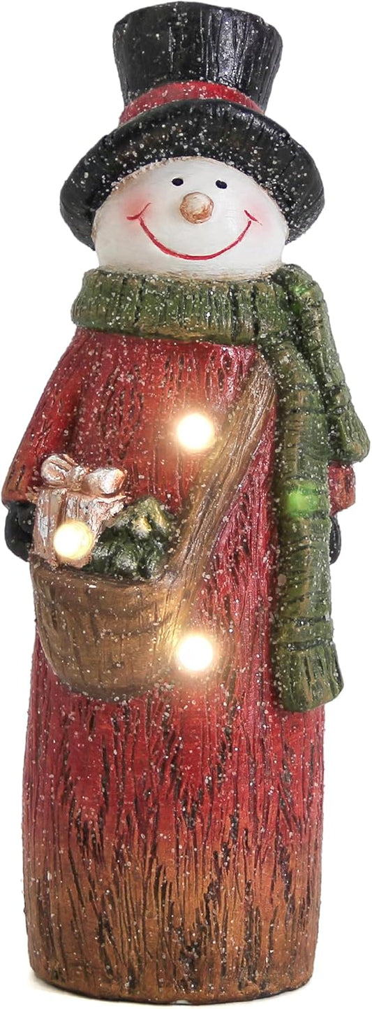 Smadeer Christmas Snowman Decoration - LED Light-Up Resin Figurine | 9.8 Inch Holiday Table Decor