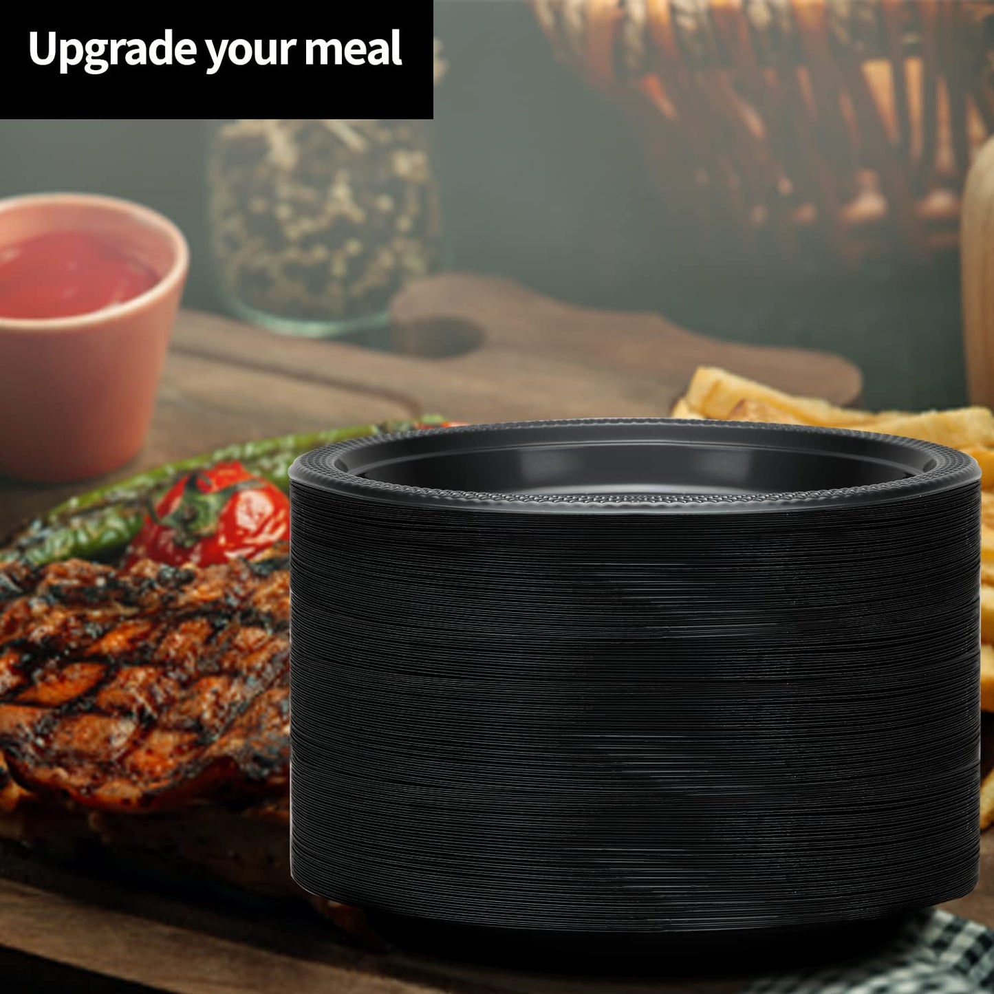 Black Plastic Plates 9 Inch - 50 count - Plastic Solid Round Party Plates For Weddings, BBQs, Birthday Plates - Disposable Black Plates - Plastic Dessert Plates
