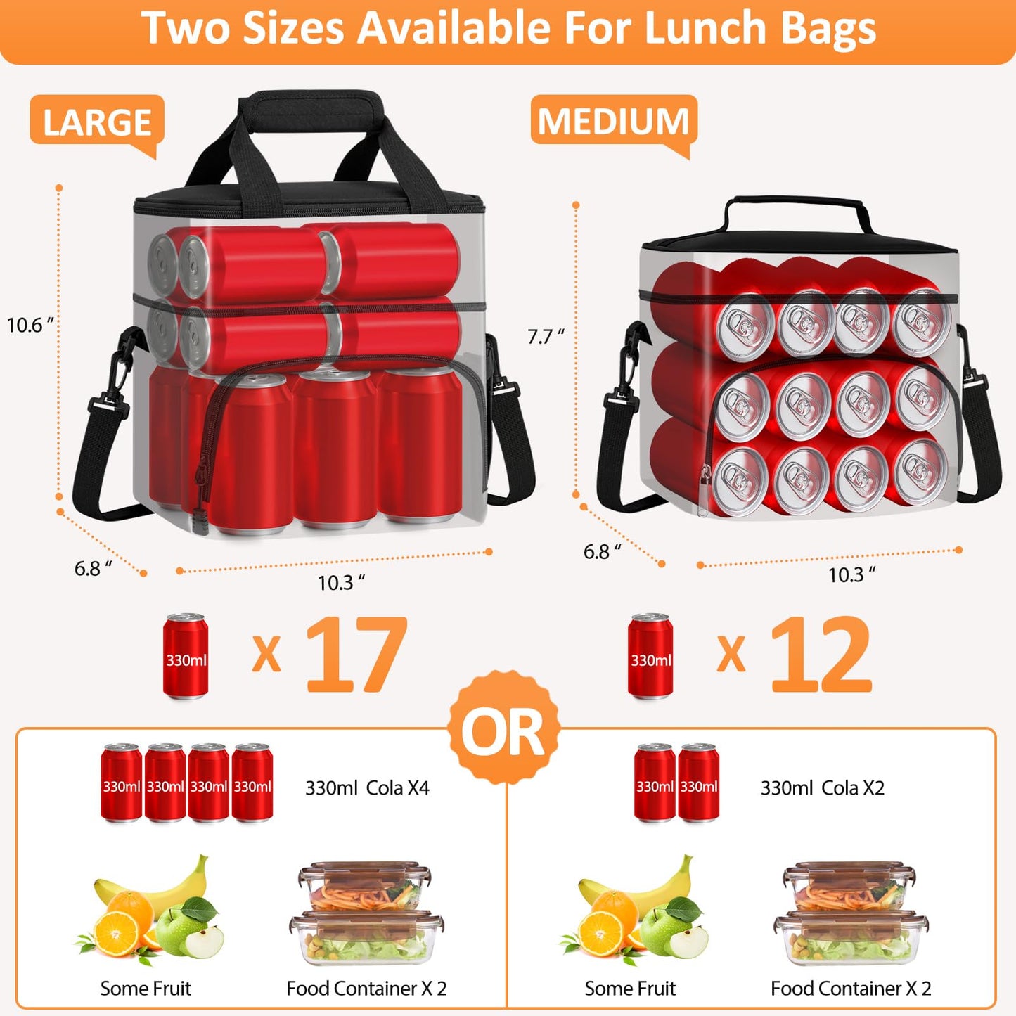 Vankor Lunch Box for Men Women, Insulated Lunch Bag Reusable Leakproof Cooler Lunch Tote Bag with Adjustable Shoulder Strap for Work Office Picnic Beach Travel, Black
