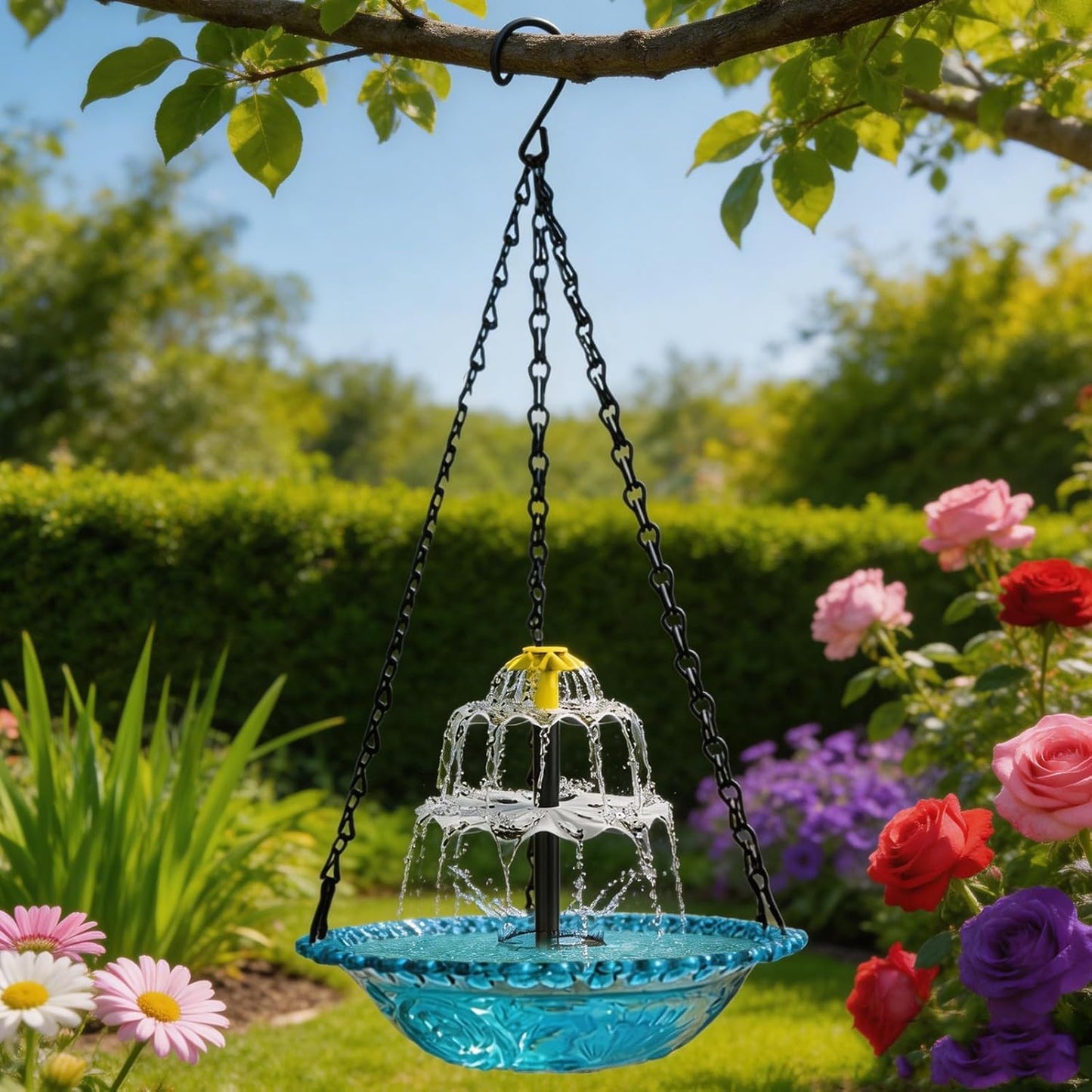 Skiennix Solar Hanging Bird Bath - Elegant Fountain Cascade for Outdoor Gardens | Blue