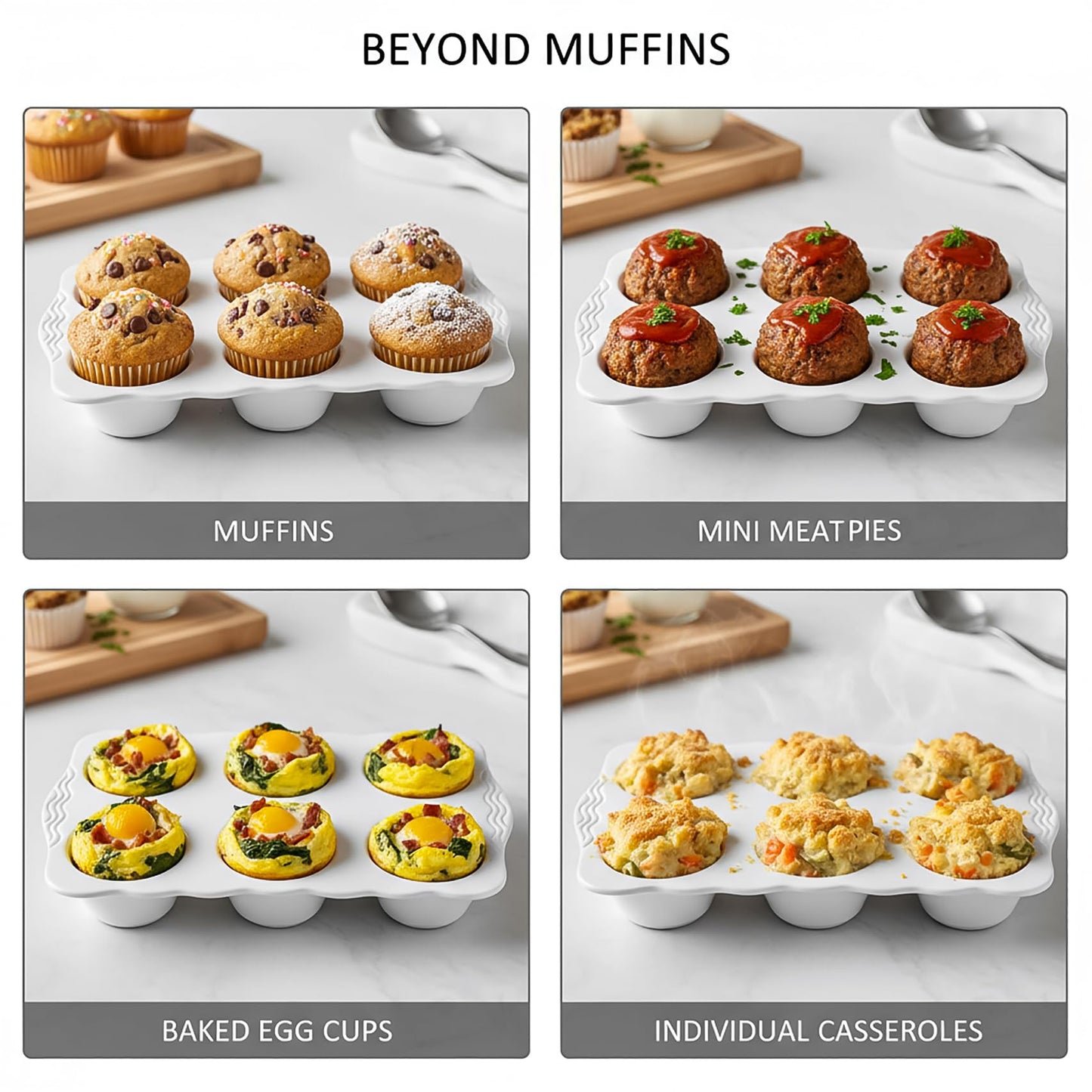 Hiceeden 2 Pack Ceramic Muffin Pans, 6 Cups Non-stick Muffin Tin Cupcake Baking Pans with Handles for Muffin Cakes, Egg Tarts, Mousse, Pot Pie, Jelly