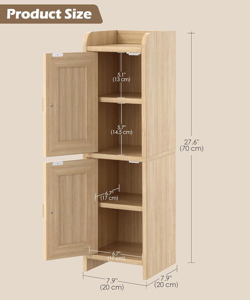 Akxomel Rattan Bathroom Cabinet - 2-Door Narrow Toilet Paper Storage Organizer | 7.9''D x 7.9''W, Natural Oak
