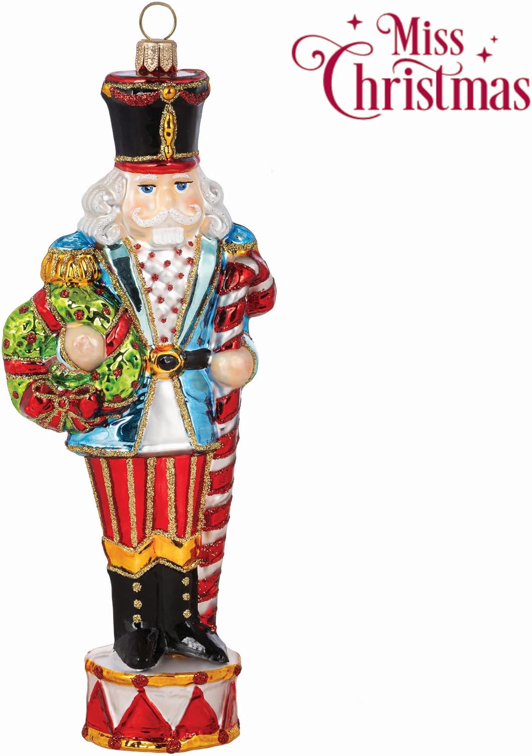 Miss Christmas 2025 Collection Fancy Nutcracker Soldier 7-Inch Blown Glass Christmas Tree Ornament (Festive Nutcracker)