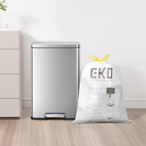 EKO 13 Gallon Drawstring Trash Bags - Extra-Strong Unscented, Leak-Resistant | 60 Count Roll for Kitchen & Household Use
