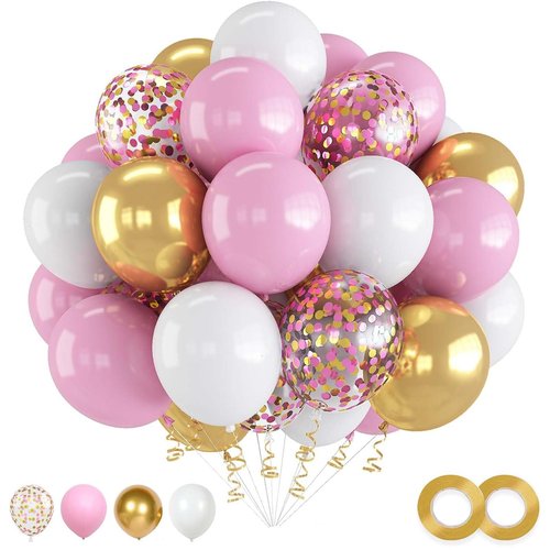 60PCS Gold Pink and White Balloons,White Pink and Gold Balloon Arch Kit,Suitable for Confession Proposal Wedding Girl Birthday Baby Shower Party Decoration