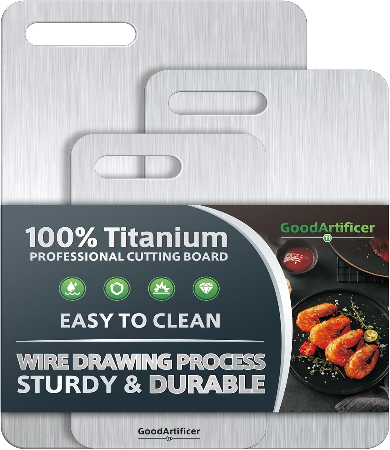 Titanium Cutting Boards Set of 3 | 100% Pure Titanium, Double-Sided, Non-Toxic & Dishwasher Safe