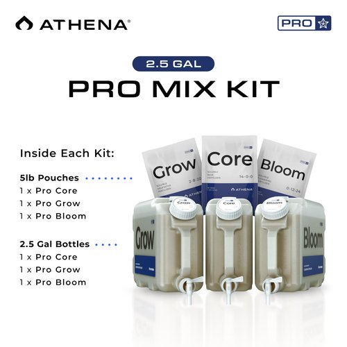 Athena Pro Complete Hydroponic Nutrients Kit with Mixing Jugs | 3-Part NPK Fertilizer | Pro Grow, Bloom & Core | Dry Soluble Plant Food for Veg & Flowering | 5lb Nutrients, 2.5 Gallon Containers